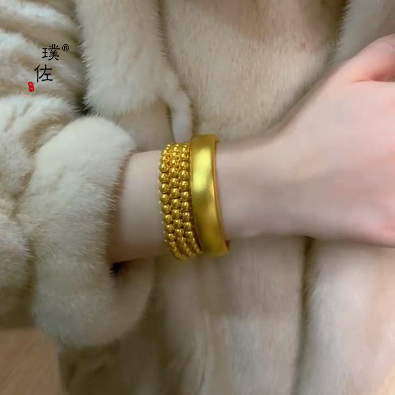 金店同款古法沙金宽面轮胎手镯宽版厚实叠戴时尚高级感镯子