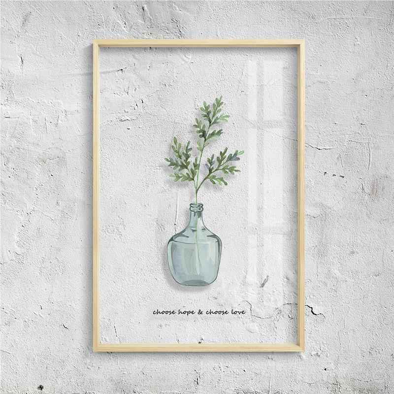 高档起贝 现简约欧ins客厅代植物透明装饰画花瓶绿植小清新挂北画图片
