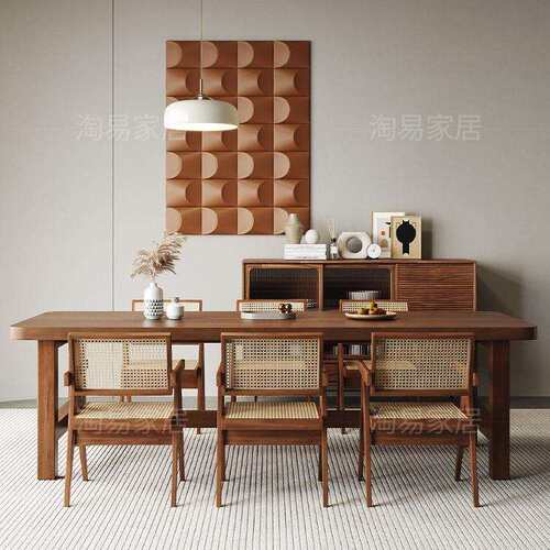 全实木创意餐桌椅组合北欧原木工作台家用吃饭桌餐书一体长条桌