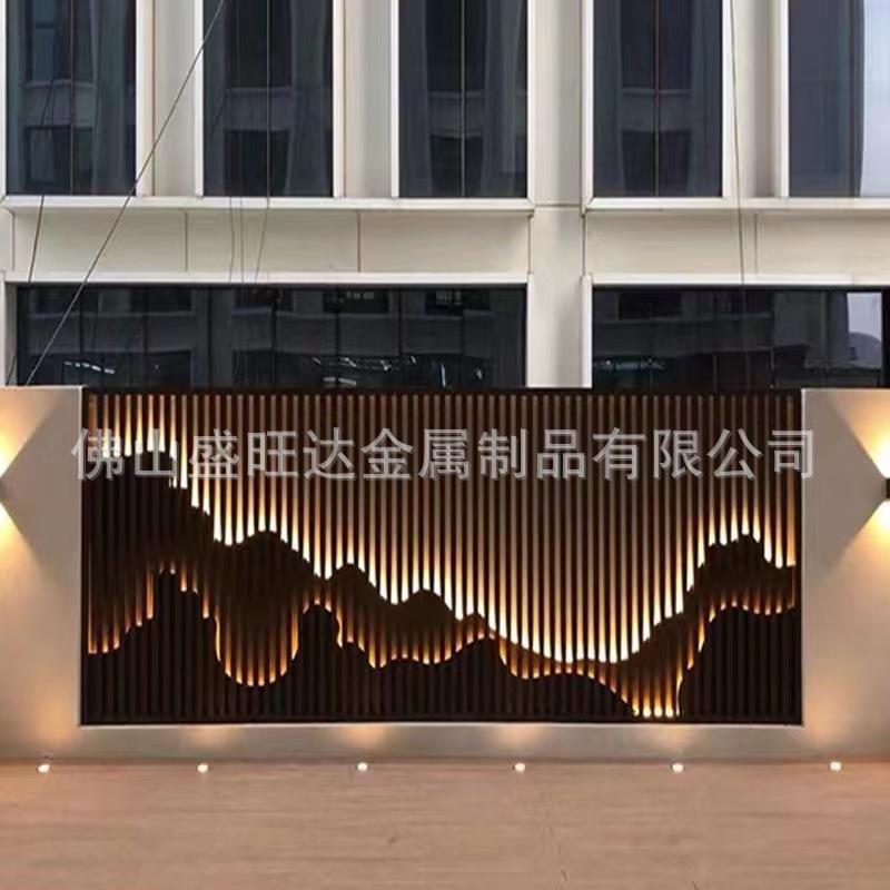 不锈钢屏风隔断 新中式金属花格镂空圆形格栅假山 轻奢玫瑰金屏风