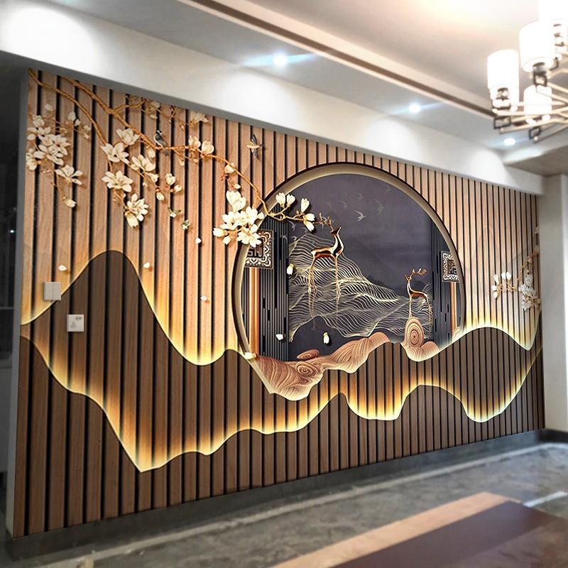 3D竹木纤维集成墙板电视背景墙客厅沙发茶室酒店办公室装饰护