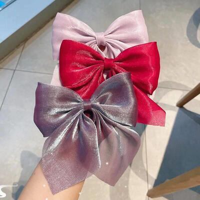 Girls pink Big Hair Bow Ties Hair Clips Satin Two Layer Bow
