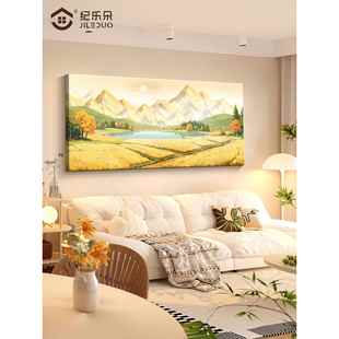 丰收麦田挂画奶油风背有靠山客厅装饰画新款聚财壁画肌理感砂岩画