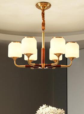 新中式全铜餐大吊灯客气厅灯复式楼大厅厅卧室灯实木吊轻奢T1259