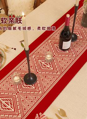 圣桌旗轻高端新年桌诞布中JGN间长条茶旗餐桌布装饰过年置红色奢