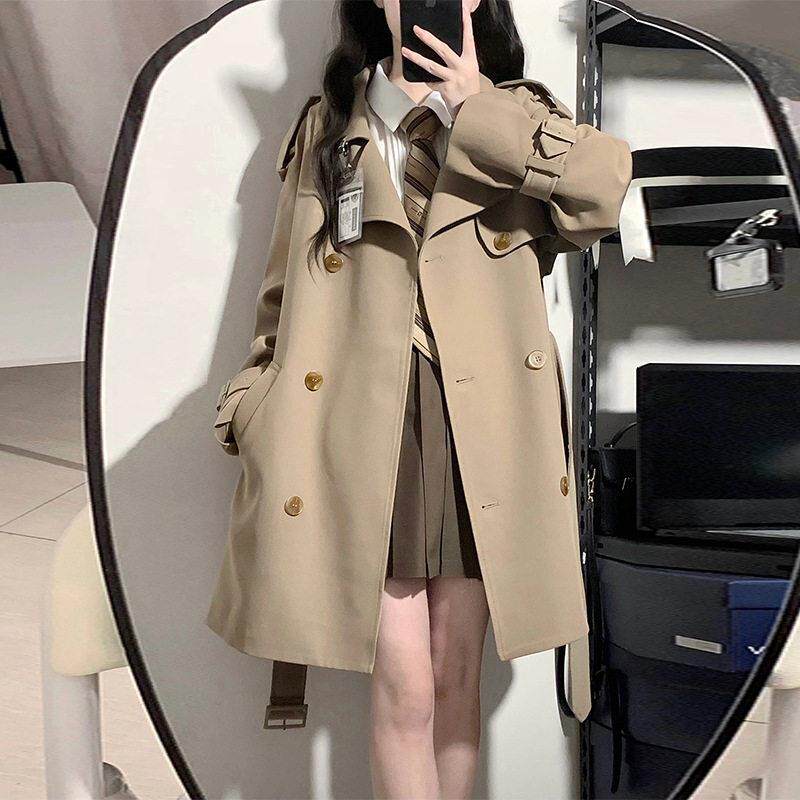 黑色风衣外套女中长款2026春秋新款韩版宽松英伦风小个子大衣外套