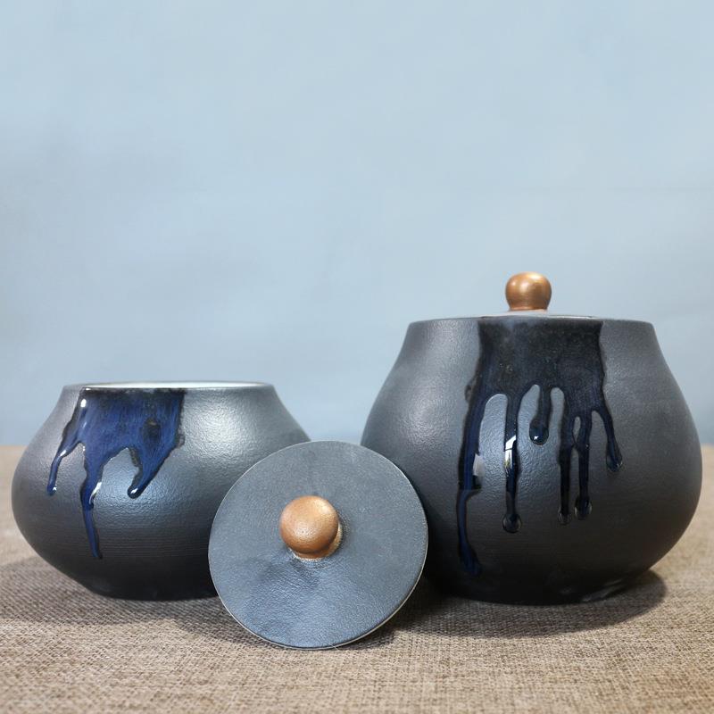 PMJ样新中式饰黑色窑变瓷罐摆件板房茶几软装品客厅电视陶柜茶室