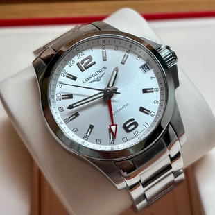全套 浪琴康卡斯系列精钢自动机械男表L3.687.4.76.6两地时 9.8新
