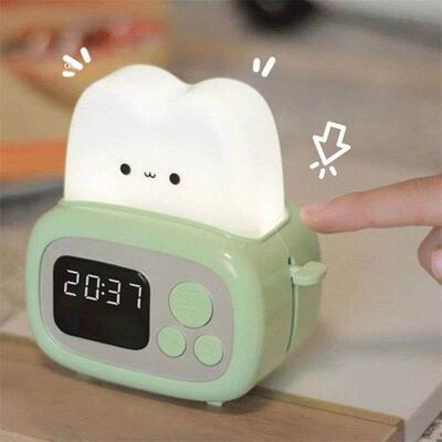 Toaster Alarm Clock 158g Chargeable Night Light Get Up Cute