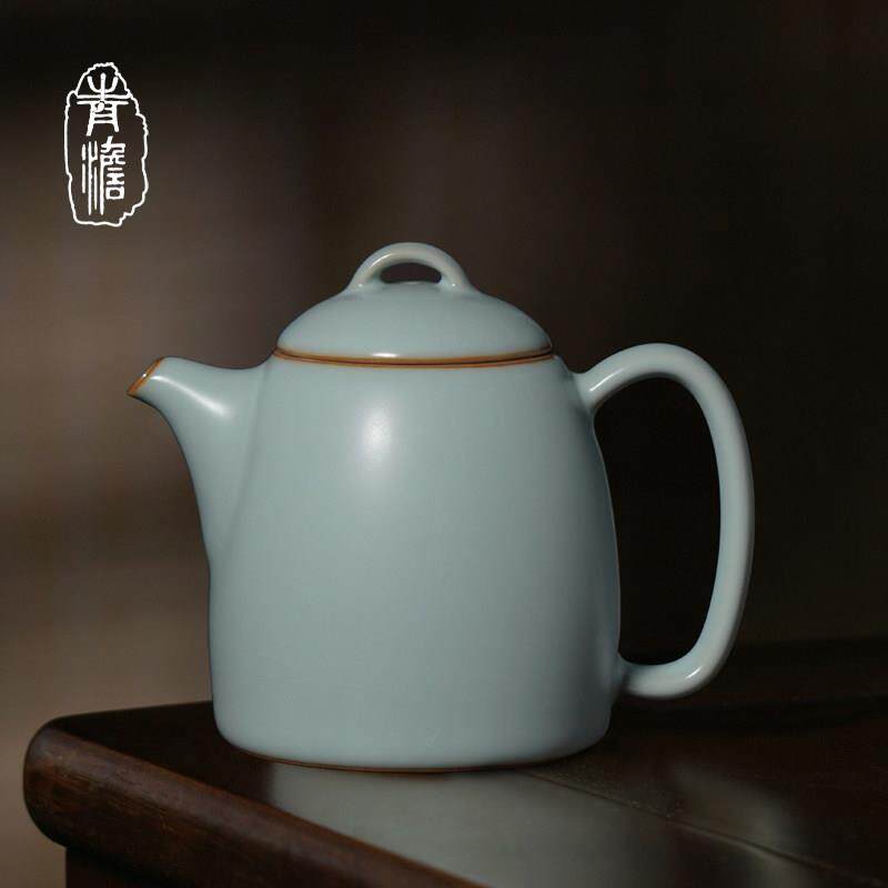 汝窑秦权壶天青色景德镇泡茶壶单壶陶瓷覆古手工汝瓷青瓷开 片可