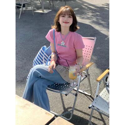 韩国EGG JRG多巴胺字母印花短袖T恤女宽松显瘦甜美正肩圆领上衣