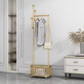 意式 轻奢衣架卧室落地带轮可移动网红衣帽架带脏衣篓铁艺挂衣架子