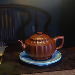 高端紫砂壶名师纯手工泡茶壶原矿宜兴赵庄小红泥筋纹莲心壶640ml