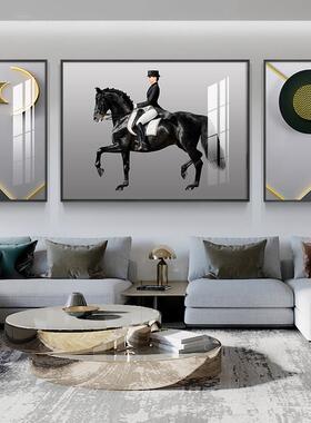 网红客现代轻奢厅饰装画画骑士高马档壁画沙发背景墙挂橙色大气三