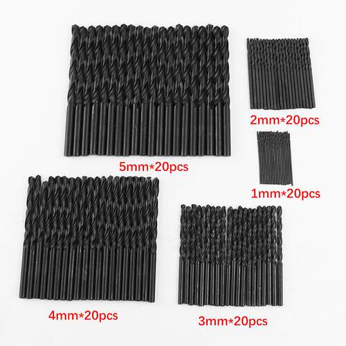 100pcs氮化高速钢麻花钻头 1mm 2mm 3mm 4mm 5mm木材塑料钻孔