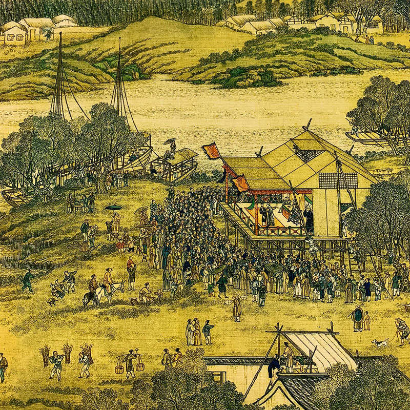 古代名画长卷清院本清明上河图全图丝绸画卷轴国画商务国事礼品绢