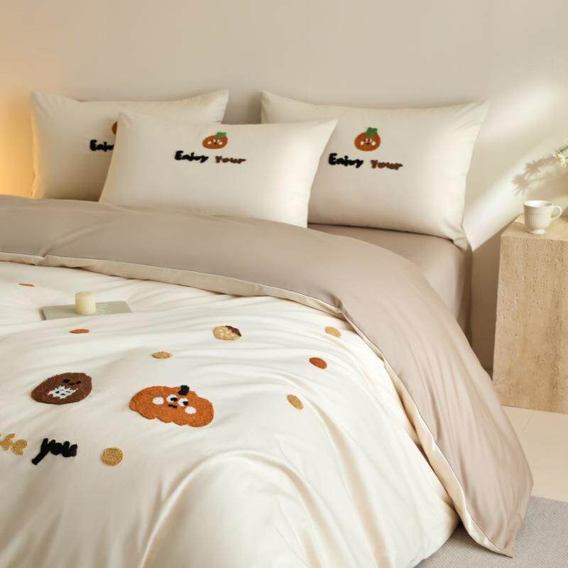 100支长绒棉四件套纯棉毛巾绣被套全棉床单床笠四季通用床上用品4