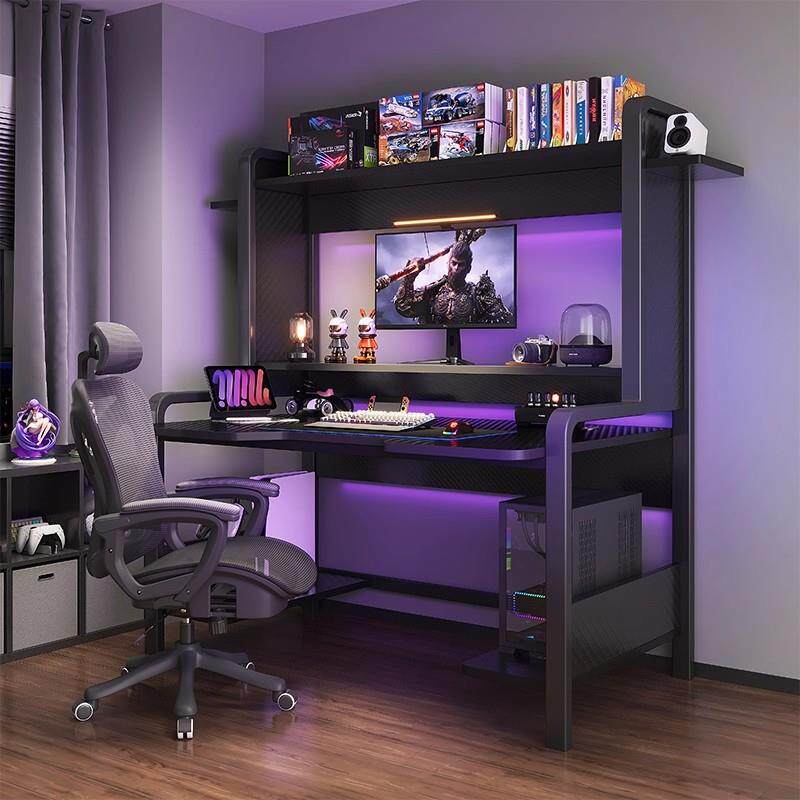 电脑桌台式可放主机卧室书桌家用办公桌子电竞桌架一体书架置物架