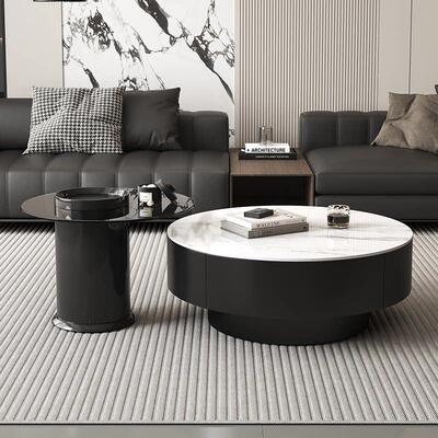 简约云端白岩板茶几大小圆组合小户型客厅家用茶玻茶桌轻奢高级感