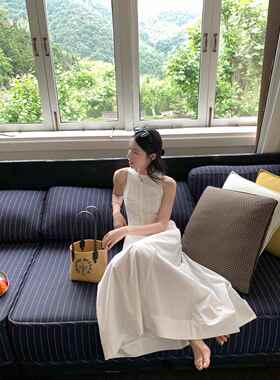 ThreeH 极简老钱风 重工收腰度假洋装女夏日绝美白色长裙大伞裙
