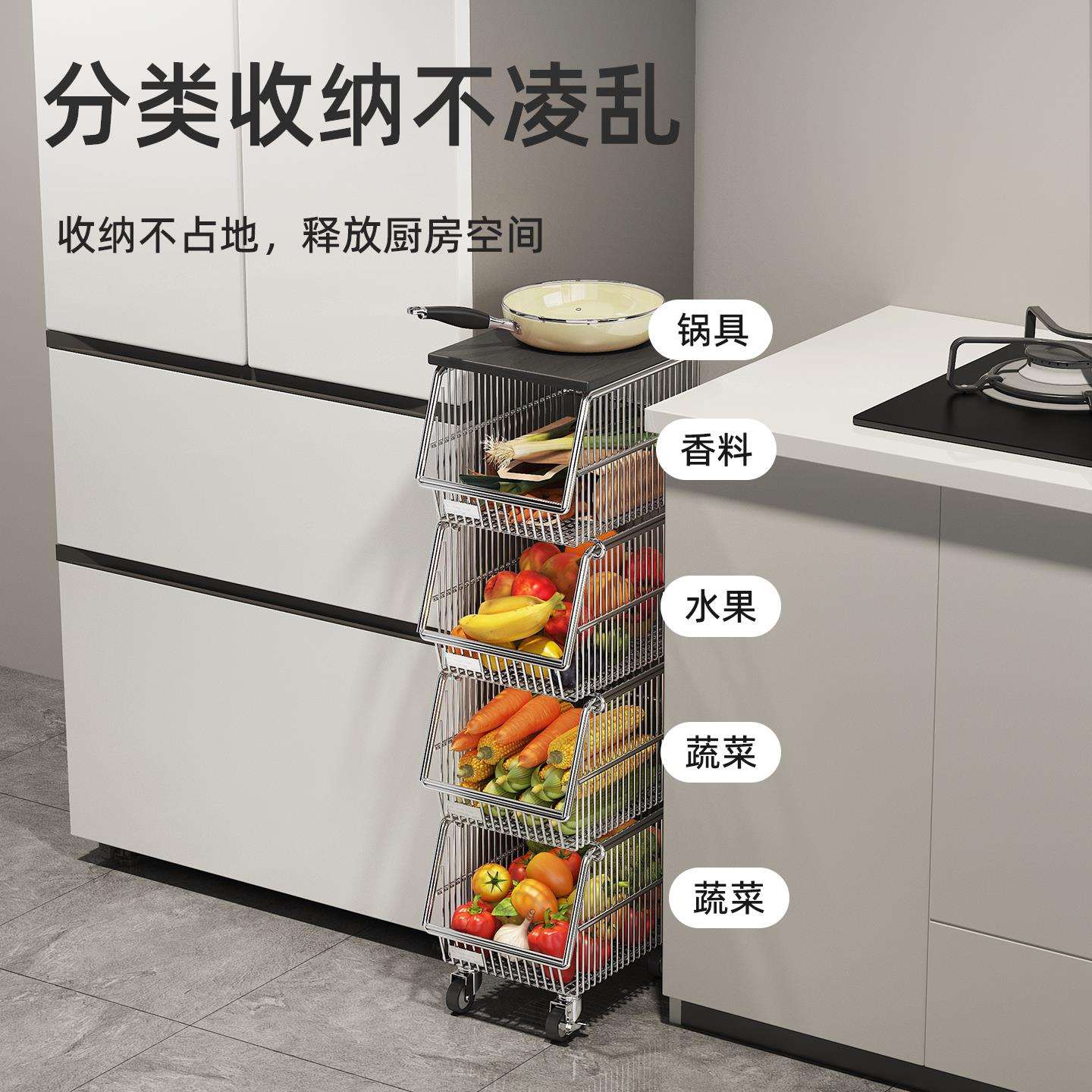 不锈蔬菜水架子置物架客厅零食落果地收纳多钢层分区饮料整理架架
