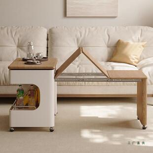 可移动边几伸缩折叠茶几小户型推车沙发边柜原木奶油风客厅小茶几