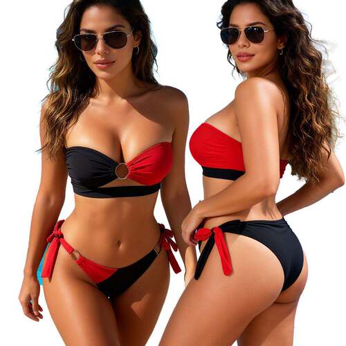 Women ' s Bikini Set Two - Piece Contrast Color Halter