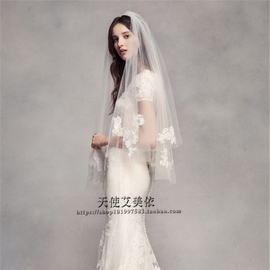 清透韩国纱蕾丝头纱新娘，结婚短款双层发梳头纱，影楼样片造型配饰
