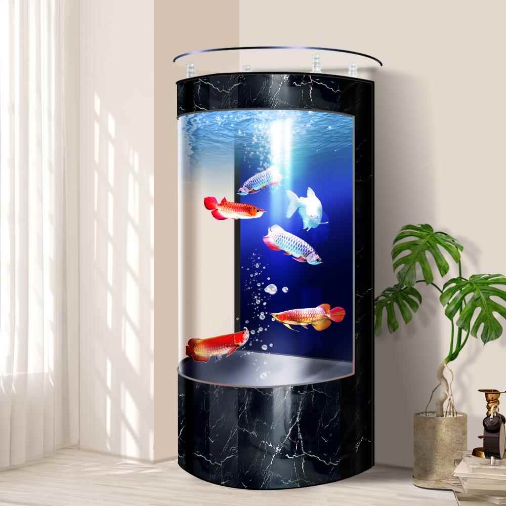 半圆形鱼缸客厅立式小型一体成型观赏金鱼缸落地水族箱自循环背滤