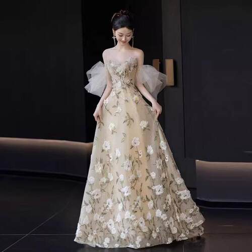 仙气订婚晚礼服花朵2025新款高端轻奢宴会生日公主裙主持人高级感