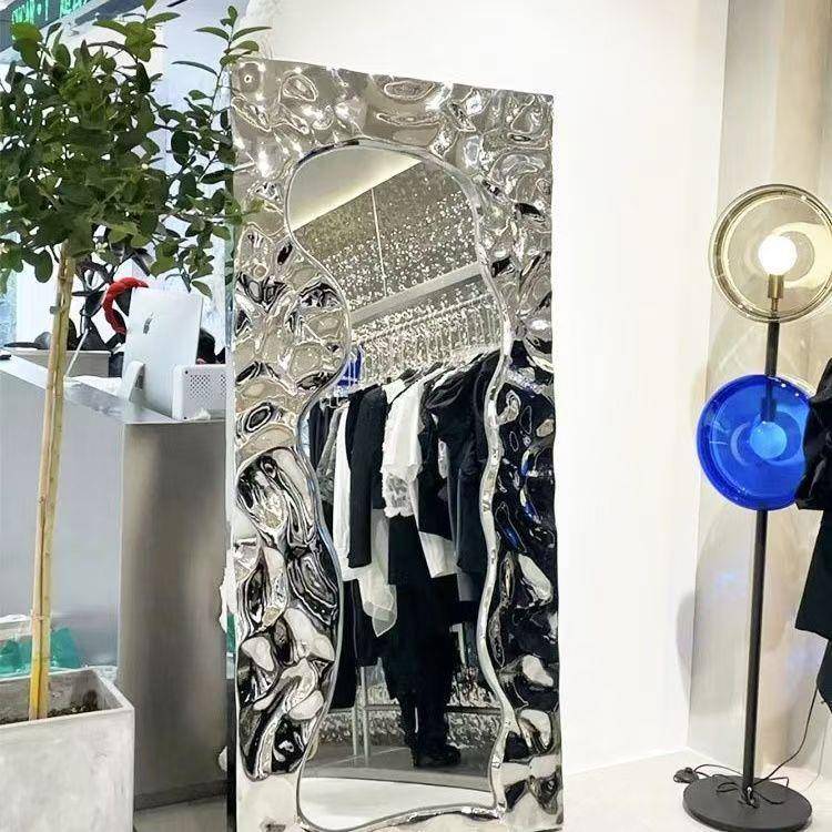 落地镜不锈钢靠墙简约穿衣试衣镜服装店拍照道具落地式镜片家用