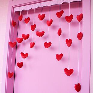 红色粉色玫红爱心免打孔门帘结婚高级感卧室门帘半截门帘日式门帘