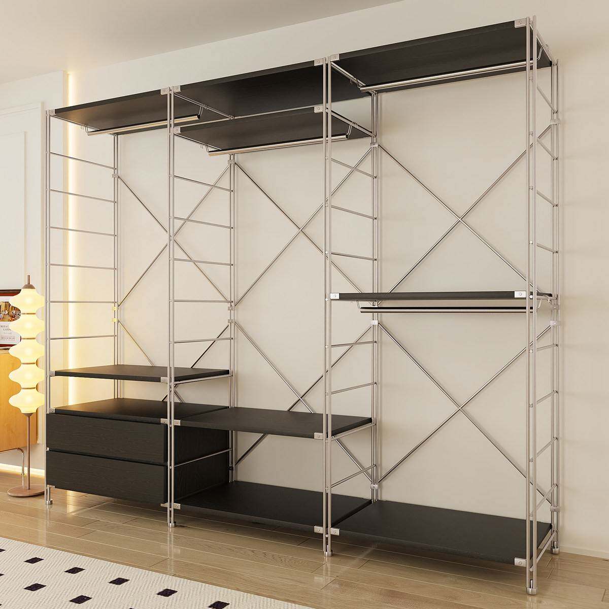 开 放式落地衣柜衣架家用卧室金属衣帽间衣架多功能简易收纳挂衣