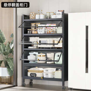 枫悦家用多功能微波炉收纳架落地加厚带柜门防尘可移动厨房收纳柜