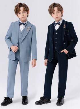 男童秋季礼服西装主持走秀演出服 英伦风加绒加厚童装西服套装