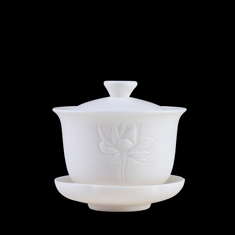 羊脂玉瓷荷花茶壶三才盖碗公道杯茶杯茶滤单买茶具配件组合散买