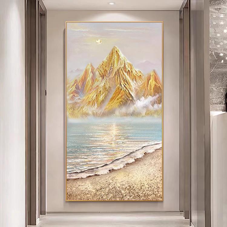 纯手绘金山海景客厅玄关立体实物装饰画莫奈日出印象风景油画挂画