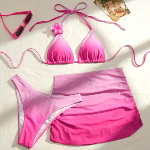 Women'S Gradient Color Set With Hair Clip, Backless High