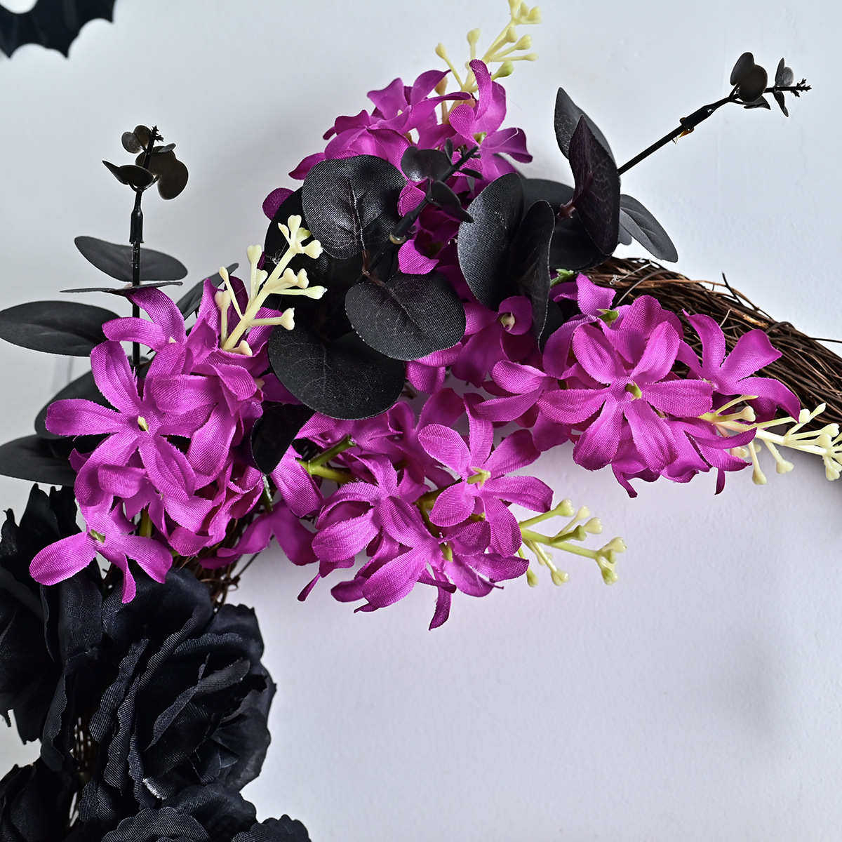 新款万圣节弯月猫牌尤加利叶玫瑰花半圆藤圈花环场景布置挂件,节庆用品/礼品,吊顶纱幔,淘宝优惠券,粉丝福利购,淘宝优惠卷