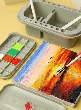 多功能洗笔桶可手提涮笔水桶水彩油画水粉调色盘画画工具美术用品