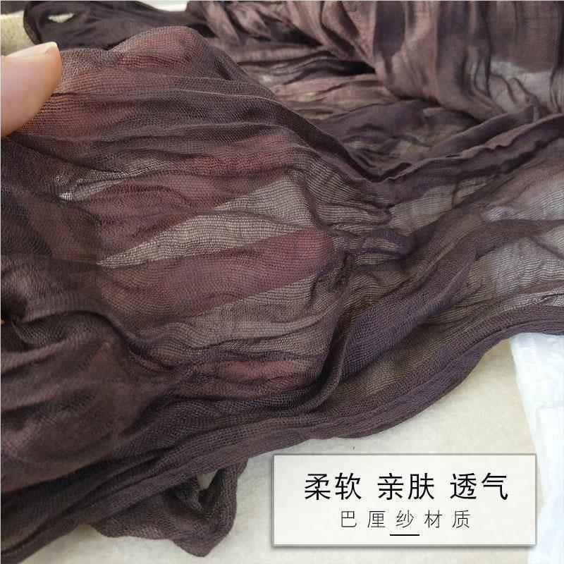 新款款棉麻巾女春秋冬薄围文YTR艺简约丝巾披褶皱百搭围脖肩深咖