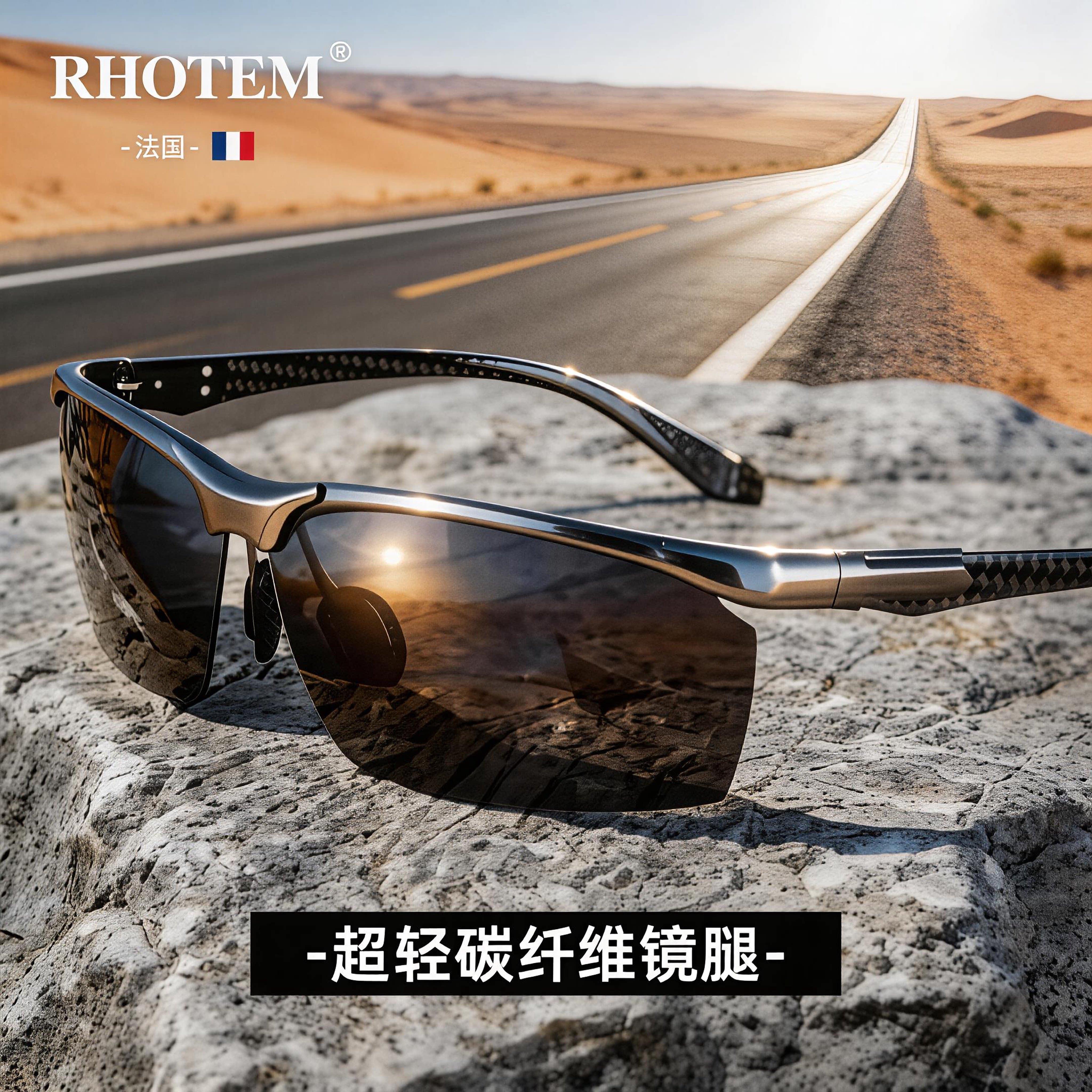 RHOTEM碳纤维智能变色太阳眼镜男款开车专用钓鱼抗UV偏光太阳眼镜