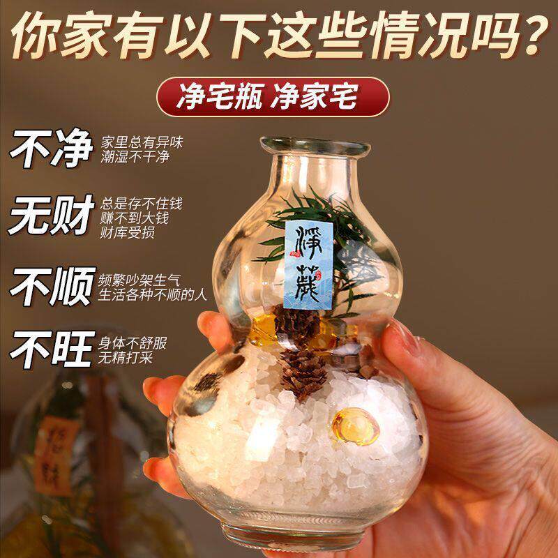 粗盐净化磁场葫芦瓶玻璃招财肉桂摆件净宅瓶厕所招财进宝收纳摆件