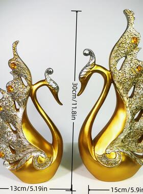 欧式现代轻奢电视柜天鹅摆件酒柜玄关结婚送礼陶瓷旋转小马