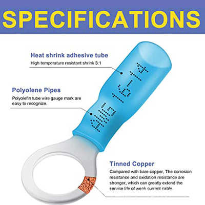 260PCS盒装圈状热缩端子 圈状预绝缘接线端子 铜压接端子