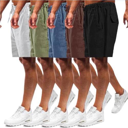 Men's linen oversized multi pocket beach shorts