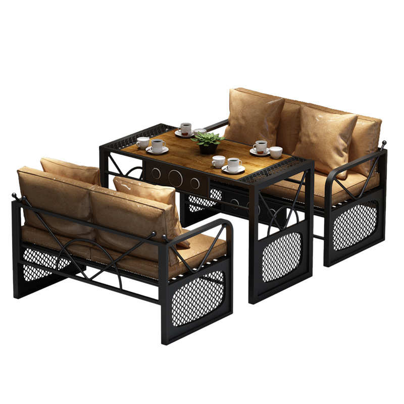 美式复古卡座沙发组合工业风餐厅靠背沙发火锅店烧烤店铁艺餐桌椅