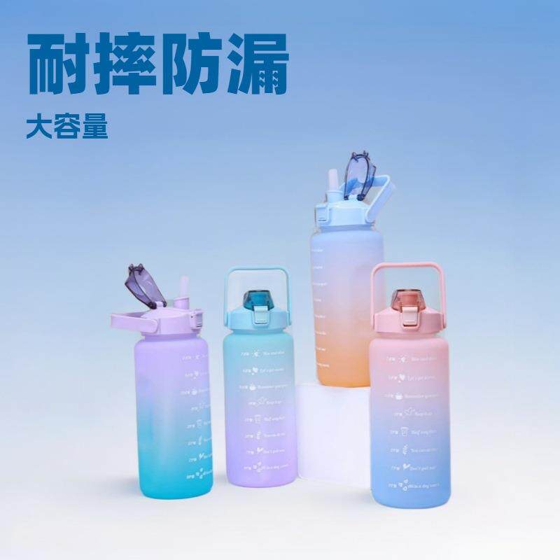 跨境爆款磨砂水杯夏季大容量2升女生带吸管便携运动太空杯