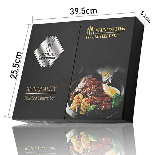 24Pcs黑色手柄金色餐具套不锈钢刀