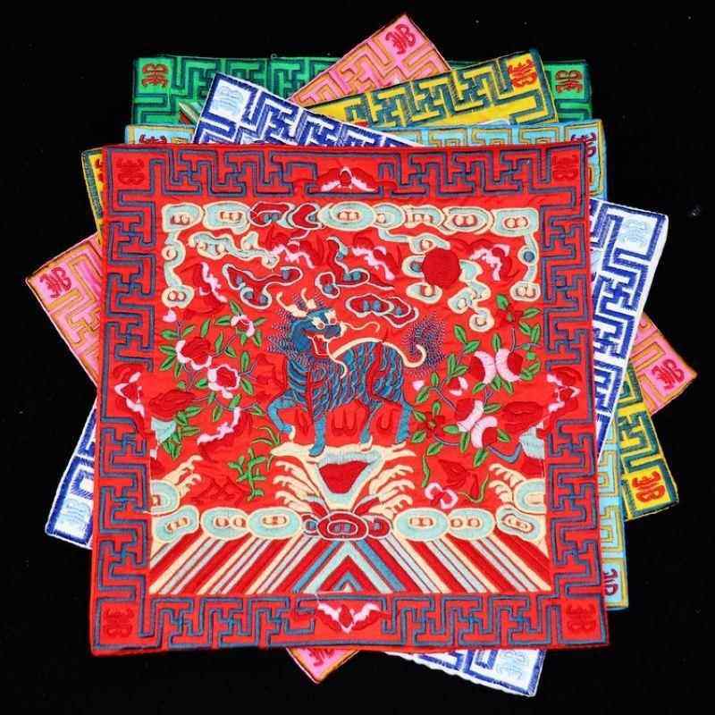 清代官服补子绣片武官一品麒麟绣花补子工艺礼品绣片鼠标垫茶杯垫